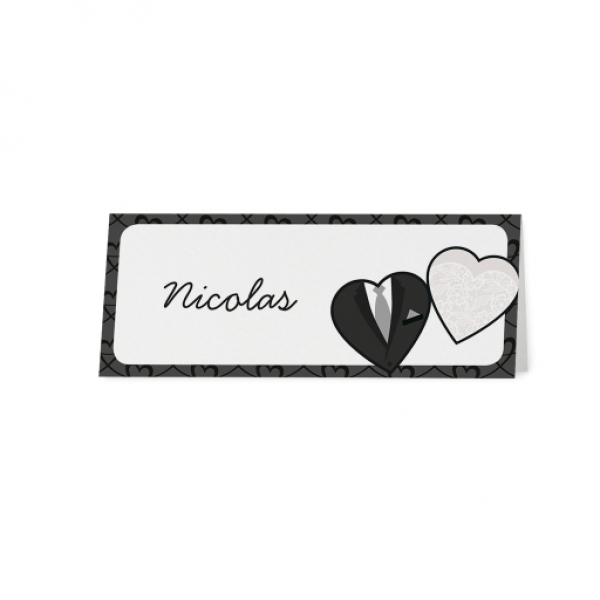Trouwkaart Tafelkaartje passend bij de trouwkaart met zwart & wit hartje